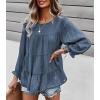 imagePRETTYGARDEN Womens Summer Loose Chiffon Blouse Mesh Long Sleeve Casual Round Neck Peplum TopsDark Blue Grey