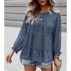 imagePRETTYGARDEN Womens Summer Loose Chiffon Blouse Mesh Long Sleeve Casual Round Neck Peplum TopsDark Blue Grey