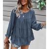 imagePRETTYGARDEN Womens Summer Loose Chiffon Blouse Mesh Long Sleeve Casual Round Neck Peplum TopsDark Blue Grey