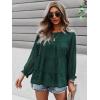 imagePRETTYGARDEN Womens Summer Loose Chiffon Blouse Mesh Long Sleeve Casual Round Neck Peplum TopsGreen