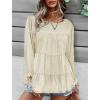 imagePRETTYGARDEN Womens Summer Loose Chiffon Blouse Mesh Long Sleeve Casual Round Neck Peplum TopsLight Apricot