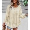 imagePRETTYGARDEN Womens Summer Loose Chiffon Blouse Mesh Long Sleeve Casual Round Neck Peplum TopsLight Apricot