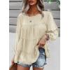 imagePRETTYGARDEN Womens Summer Loose Chiffon Blouse Mesh Long Sleeve Casual Round Neck Peplum TopsLight Apricot