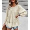 imagePRETTYGARDEN Womens Summer Loose Chiffon Blouse Mesh Long Sleeve Casual Round Neck Peplum TopsLight Apricot
