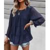 imagePRETTYGARDEN Womens Summer Loose Chiffon Blouse Mesh Long Sleeve Casual Round Neck Peplum TopsNavy