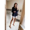 imagePRETTYGARDEN Womens Summer Loose Chiffon Blouse Mesh Long Sleeve Casual Round Neck Peplum TopsNavy