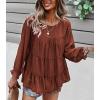 imagePRETTYGARDEN Womens Summer Loose Chiffon Blouse Mesh Long Sleeve Casual Round Neck Peplum TopsOrange