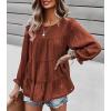 imagePRETTYGARDEN Womens Summer Loose Chiffon Blouse Mesh Long Sleeve Casual Round Neck Peplum TopsOrange