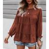 imagePRETTYGARDEN Womens Summer Loose Chiffon Blouse Mesh Long Sleeve Casual Round Neck Peplum TopsOrange