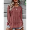 imagePRETTYGARDEN Womens Summer Loose Chiffon Blouse Mesh Long Sleeve Casual Round Neck Peplum TopsPink