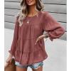 imagePRETTYGARDEN Womens Summer Loose Chiffon Blouse Mesh Long Sleeve Casual Round Neck Peplum TopsPink