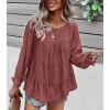 imagePRETTYGARDEN Womens Summer Loose Chiffon Blouse Mesh Long Sleeve Casual Round Neck Peplum TopsPink