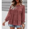 imagePRETTYGARDEN Womens Summer Loose Chiffon Blouse Mesh Long Sleeve Casual Round Neck Peplum TopsPink