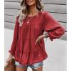 imagePRETTYGARDEN Womens Summer Loose Chiffon Blouse Mesh Long Sleeve Casual Round Neck Peplum TopsRed