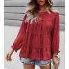 imagePRETTYGARDEN Womens Summer Loose Chiffon Blouse Mesh Long Sleeve Casual Round Neck Peplum TopsRed
