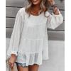 imagePRETTYGARDEN Womens Summer Loose Chiffon Blouse Mesh Long Sleeve Casual Round Neck Peplum TopsWhite