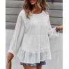 imagePRETTYGARDEN Womens Summer Loose Chiffon Blouse Mesh Long Sleeve Casual Round Neck Peplum TopsWhite