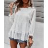 imagePRETTYGARDEN Womens Summer Loose Chiffon Blouse Mesh Long Sleeve Casual Round Neck Peplum TopsWhite