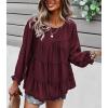 imagePRETTYGARDEN Womens Summer Loose Chiffon Blouse Mesh Long Sleeve Casual Round Neck Peplum TopsWine Red