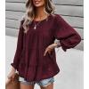 imagePRETTYGARDEN Womens Summer Loose Chiffon Blouse Mesh Long Sleeve Casual Round Neck Peplum TopsWine Red
