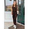 imagePRETTYGARDEN Womens Two Piece Outfit Sleeveless Crewneck Tops with Sweatpants Active Tracksuit Lounge WearBrown