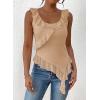 imagePRETTYGARDEN Womens Y2K Going Out Crop Top 2024 Summer Sleeveless Asymmetrical Mesh Tank Top Fitted Party TopsBeige