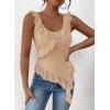imagePRETTYGARDEN Womens Y2K Going Out Crop Top 2024 Summer Sleeveless Asymmetrical Mesh Tank Top Fitted Party TopsBeige