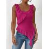 imagePRETTYGARDEN Womens Y2K Going Out Crop Top 2024 Summer Sleeveless Asymmetrical Mesh Tank Top Fitted Party TopsRose Red