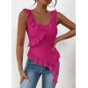 imagePRETTYGARDEN Womens Y2K Going Out Crop Top 2024 Summer Sleeveless Asymmetrical Mesh Tank Top Fitted Party TopsRose Red