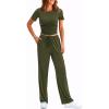 imagePRETTYGARDEN Womens 2 Piece Outfits Summer Tracksuit Lounge Sets Short Sleeve Crop Tops T Shirts High Waisted Wide Leg PantsArmy Green