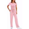 imagePRETTYGARDEN Womens 2 Piece Outfits Summer Tracksuit Lounge Sets Short Sleeve Crop Tops T Shirts High Waisted Wide Leg PantsPink