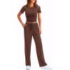 imagePRETTYGARDEN Womens 2 Piece Outfits Summer Tracksuit Lounge Sets Short Sleeve Crop Tops T Shirts High Waisted Wide Leg PantsRed Brown