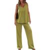 imagePRETTYGARDEN Womens 2 Piece Summer Tracksuits Sleeveless V Neck Tank Top Wide Leg Pants Casual Knit Outfit SetsGrass Green