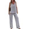 imagePRETTYGARDEN Womens 2 Piece Summer Tracksuits Sleeveless V Neck Tank Top Wide Leg Pants Casual Knit Outfit SetsGrey