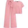imagePRETTYGARDEN Womens Summer 2 Piece Knit Loungewear Short Sleeve T Shirts Wide Leg Pants Tracksuit Casual OutfitsDusty Pink