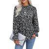 imagePRETTYGARDEN Womens Summer Loose Chiffon Blouse Mesh Long Sleeve Casual Round Neck Peplum TopsBlack White