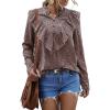 imagePRETTYGARDEN Womens Summer Loose Chiffon Blouse Mesh Long Sleeve Casual Round Neck Peplum TopsPink Black