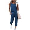 imagePRETTYGARDEN Womens Two Piece Outfit Sleeveless Crewneck Tops with Sweatpants Active Tracksuit Lounge WearDark Blue