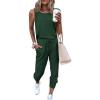 imagePRETTYGARDEN Womens Two Piece Outfit Sleeveless Crewneck Tops with Sweatpants Active Tracksuit Lounge WearDark Green