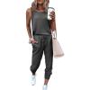 imagePRETTYGARDEN Womens Two Piece Outfit Sleeveless Crewneck Tops with Sweatpants Active Tracksuit Lounge WearDark Grey