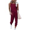 imagePRETTYGARDEN Womens Two Piece Outfit Sleeveless Crewneck Tops with Sweatpants Active Tracksuit Lounge WearWine Red