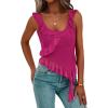 imagePRETTYGARDEN Womens Y2K Going Out Crop Top 2024 Summer Sleeveless Asymmetrical Mesh Tank Top Fitted Party TopsRose Red
