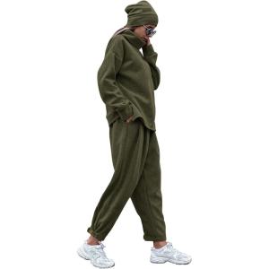 imagePRETTYGARDEN Womens 2024 Fall Two Piece Outfits Long Sleeve Tracksuit Set Turtleneck Pullover Tops Casual Pants SweatsuitsArmy Green