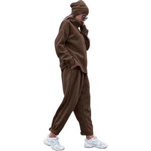 imagePRETTYGARDEN Womens 2024 Fall Two Piece Outfits Long Sleeve Tracksuit Set Turtleneck Pullover Tops Casual Pants SweatsuitsCoffee