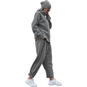 imagePRETTYGARDEN Womens 2024 Fall Two Piece Outfits Long Sleeve Tracksuit Set Turtleneck Pullover Tops Casual Pants SweatsuitsGrey
