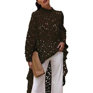 imagePRETTYGARDEN Womens Long Sleeve Round Neck High Low Asymmetrical Irregular Hem Casual Tops Blouse Shirt DressArmy Green