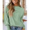 imagePRETTYGARDEN Womens 2024 Fall Fashion T Shirts Puff Long Sleeve Crewneck Casual Basic Tee Tops BlousesGrass Green