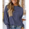 imagePRETTYGARDEN Womens 2024 Fall Fashion T Shirts Puff Long Sleeve Crewneck Casual Basic Tee Tops BlousesNavy