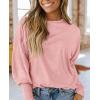 imagePRETTYGARDEN Womens 2024 Fall Fashion T Shirts Puff Long Sleeve Crewneck Casual Basic Tee Tops BlousesPink