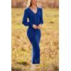 imagePRETTYGARDEN Womens 2024 Fall Knit Pullover Sweater Elegant Long Lantern Sleeve V Neck Winter Maxi Bodycon DressesBlue